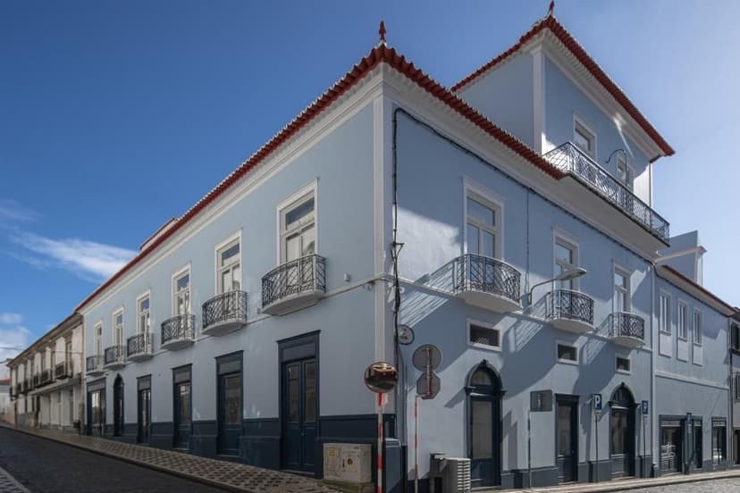 Casa Da Pateo in Ponta Delgada van de buitenkant, blauw gebouw