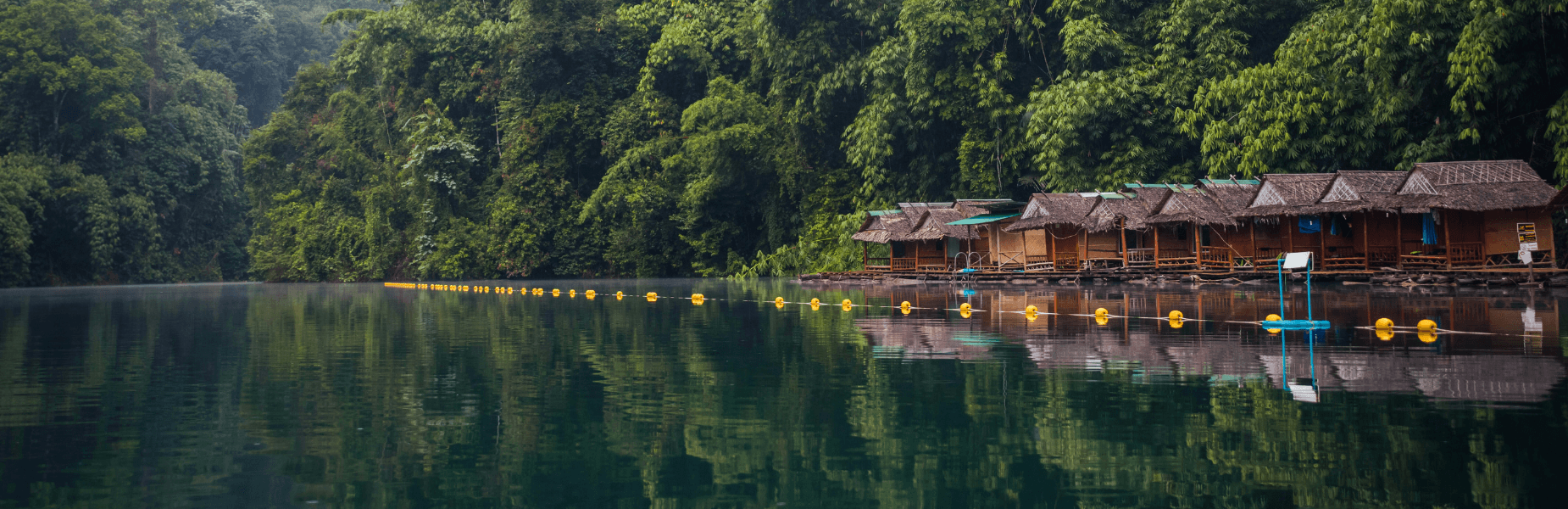 Jungle in Thailand met huisjes op het water