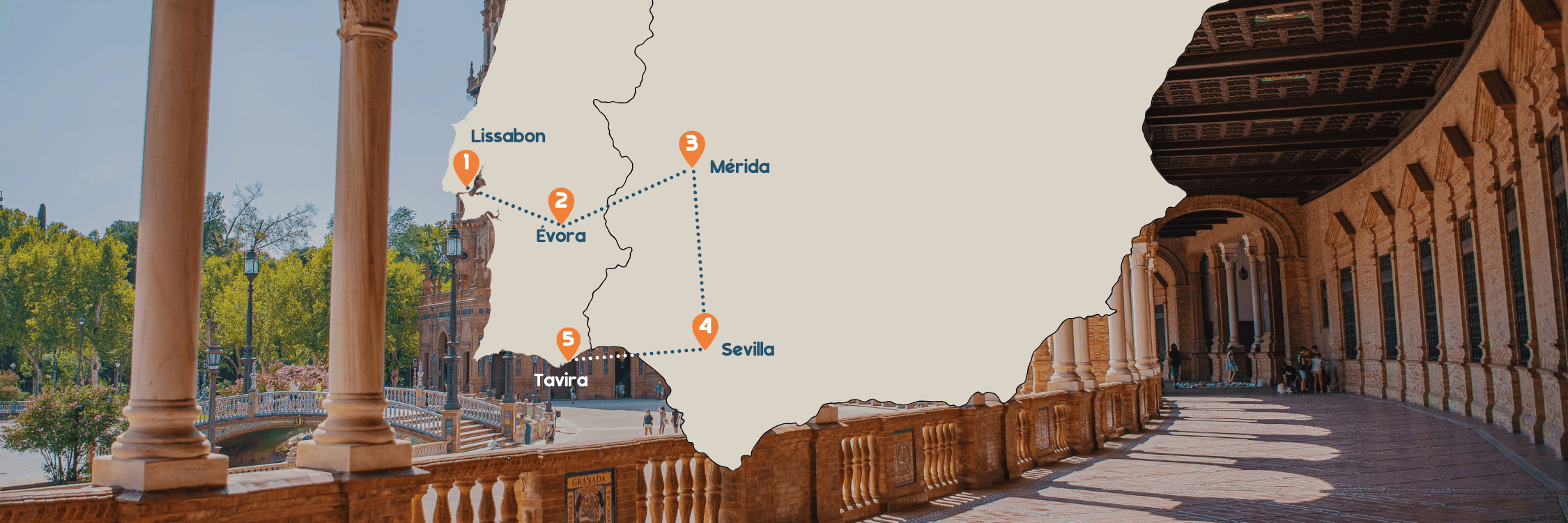 De kaart van de reis naar Spanje en Portugal