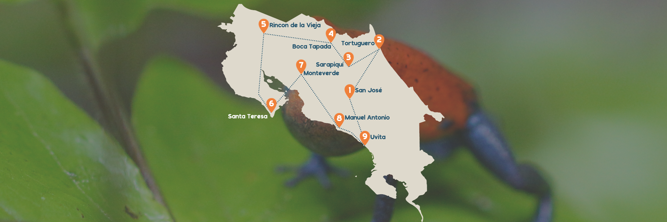 Costa Rica rondreis routekaart