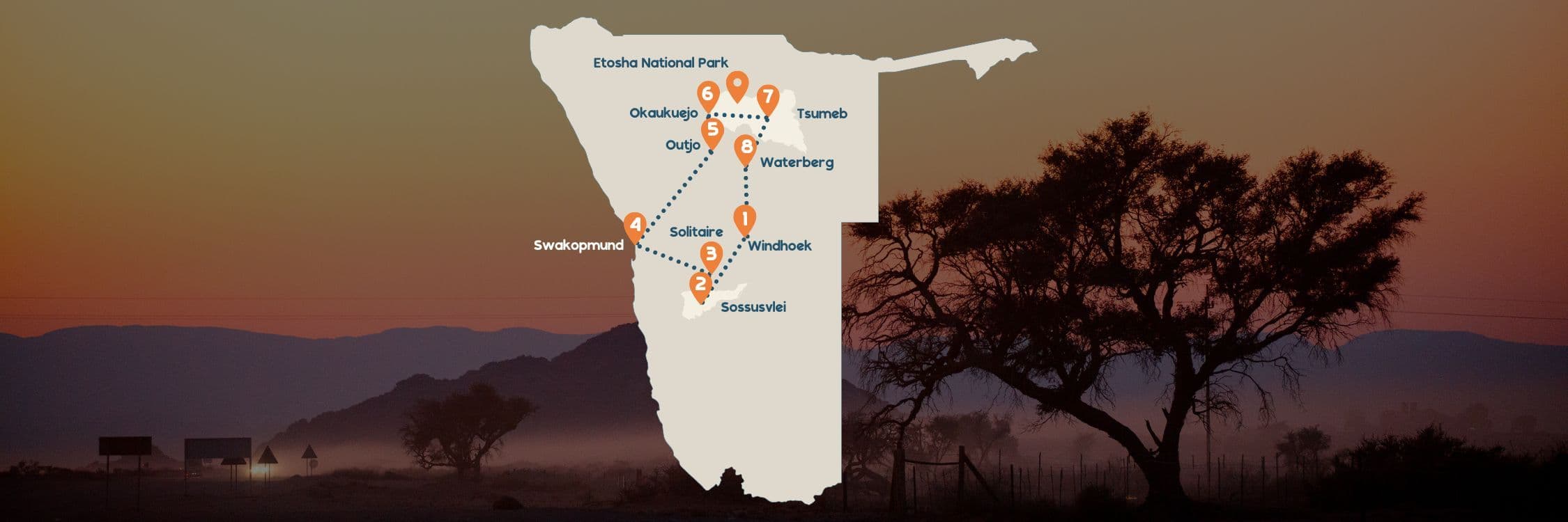 Namibië hoogtepunten routekaartje