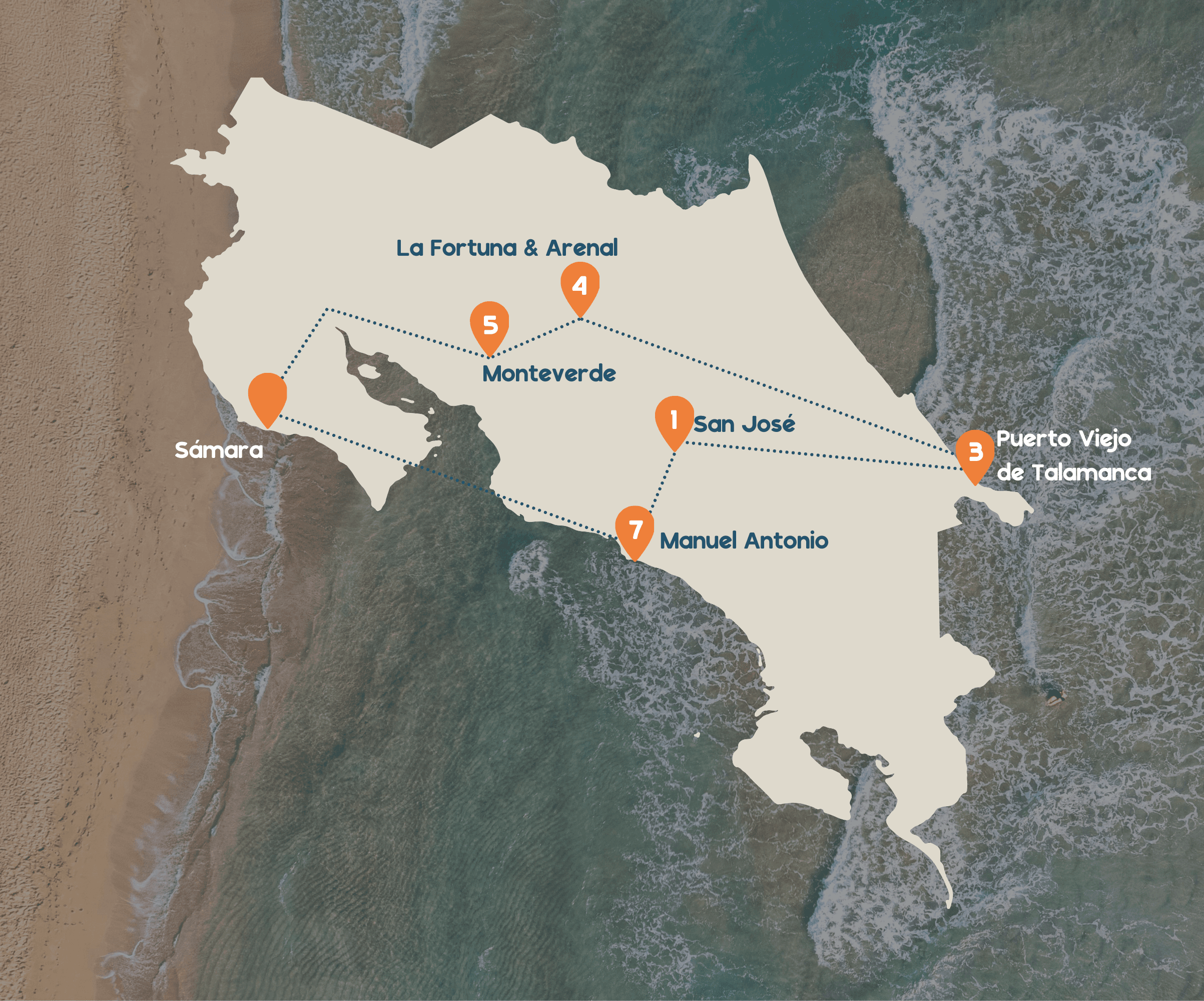 Routekaart Costa Rica
