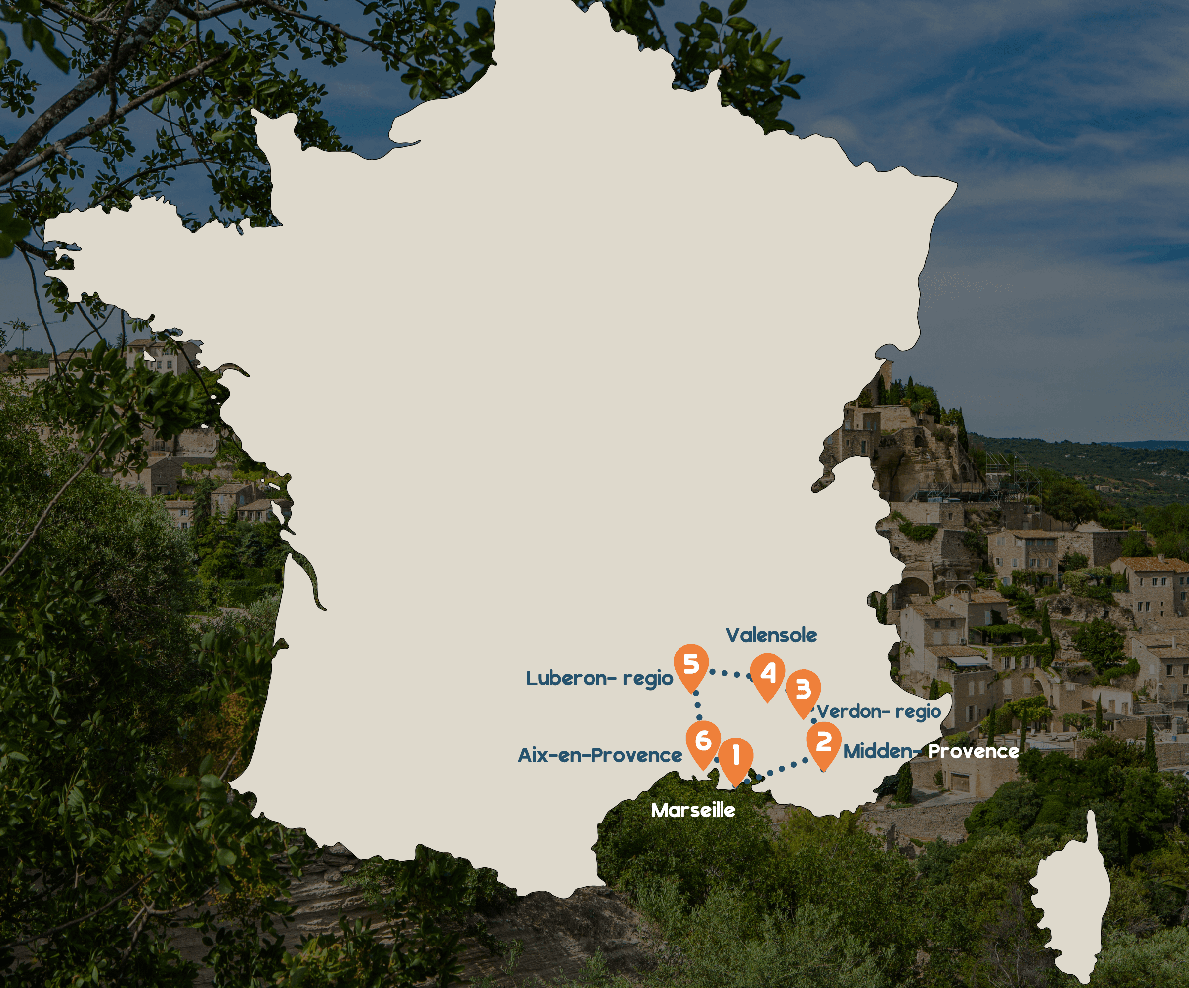 Route op de kaart - rondreis door de Provence