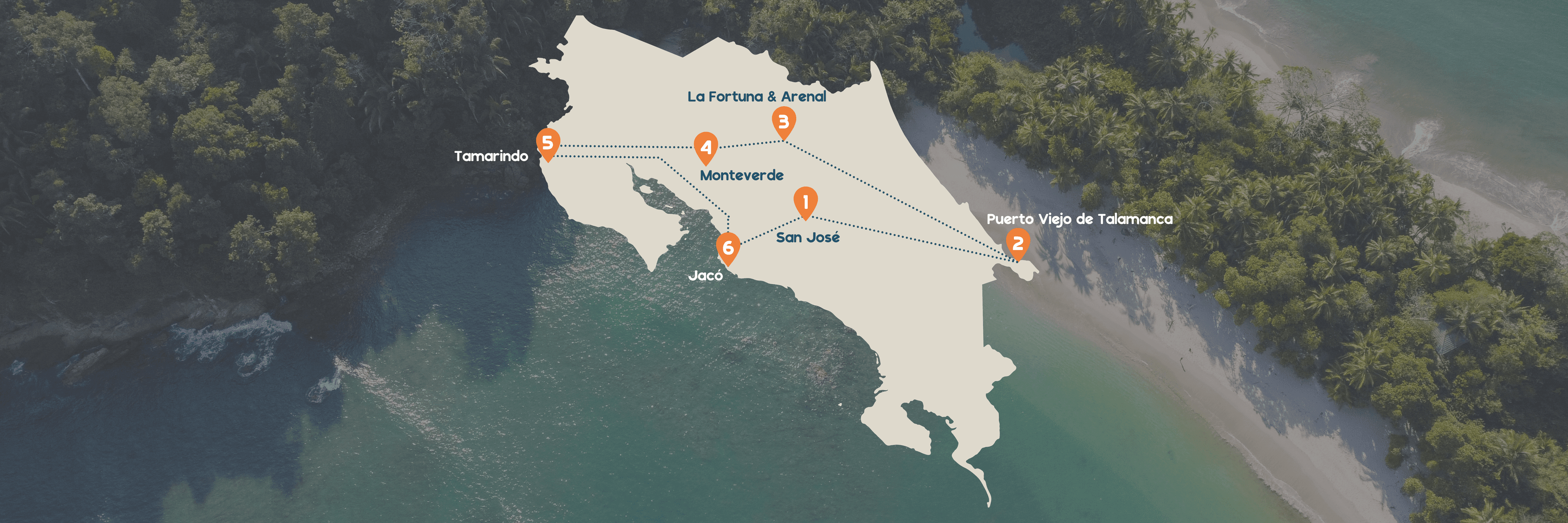 Landenkaart Costa Rica met route