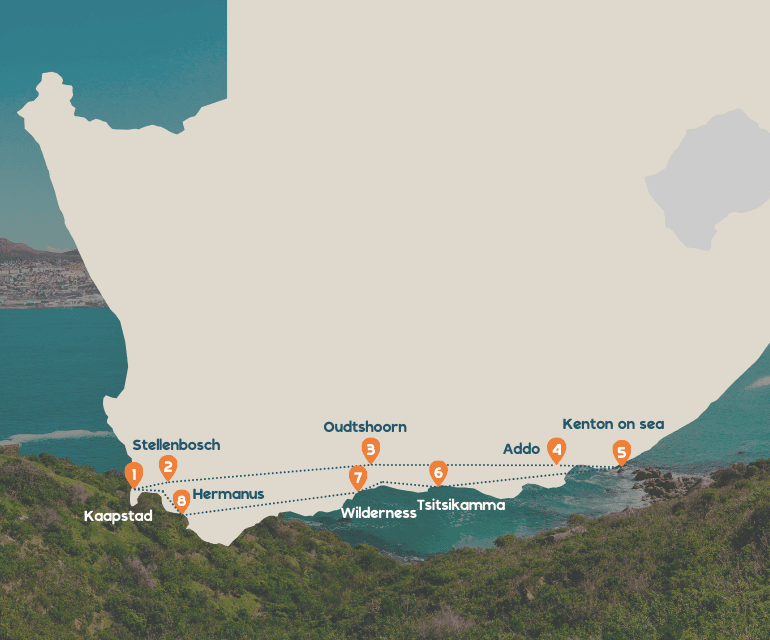 Rondreis Zuid- Afrika route