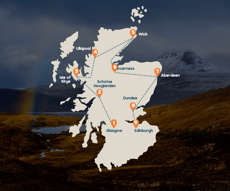 mobile landenkaartje, route de ultieme roadtrip door schotland