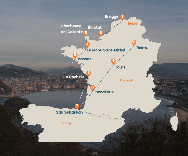 Routekaart van de reis door Spanje en Portugal