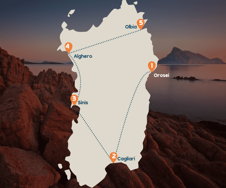 Sardinië reisroutekaart mobiel