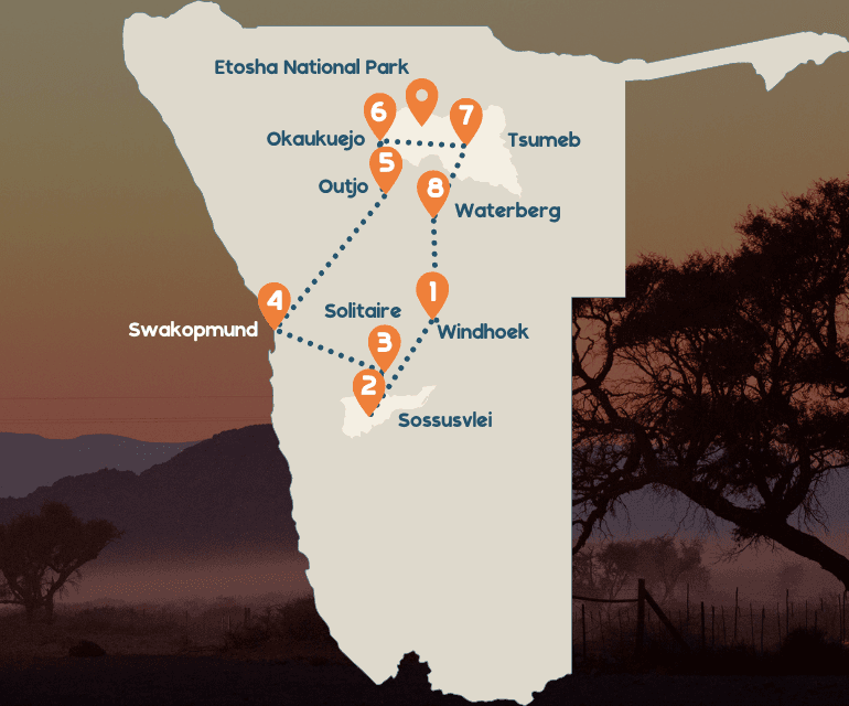 Namibie reisroute