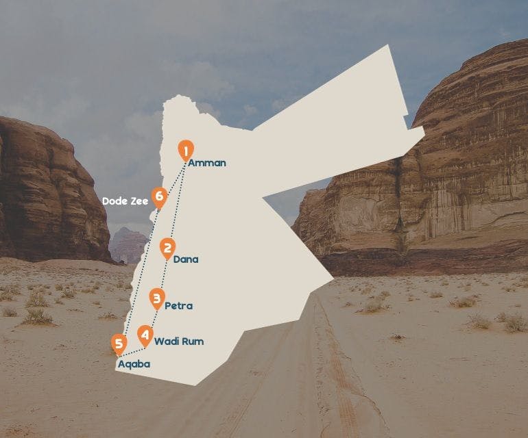 routekaart mobile Jordanië bucketlist reis