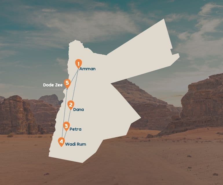 Routekaart Jordanie hike tour mobiel