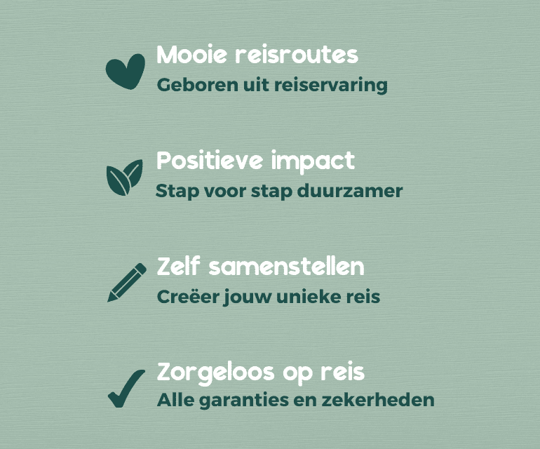 Opsomminge USP's Footprint Travel, reisroutes, impact, zelf samenstellen, zorgeloos