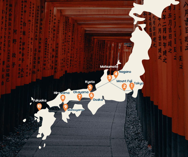 Routekaart hightlights van Japan