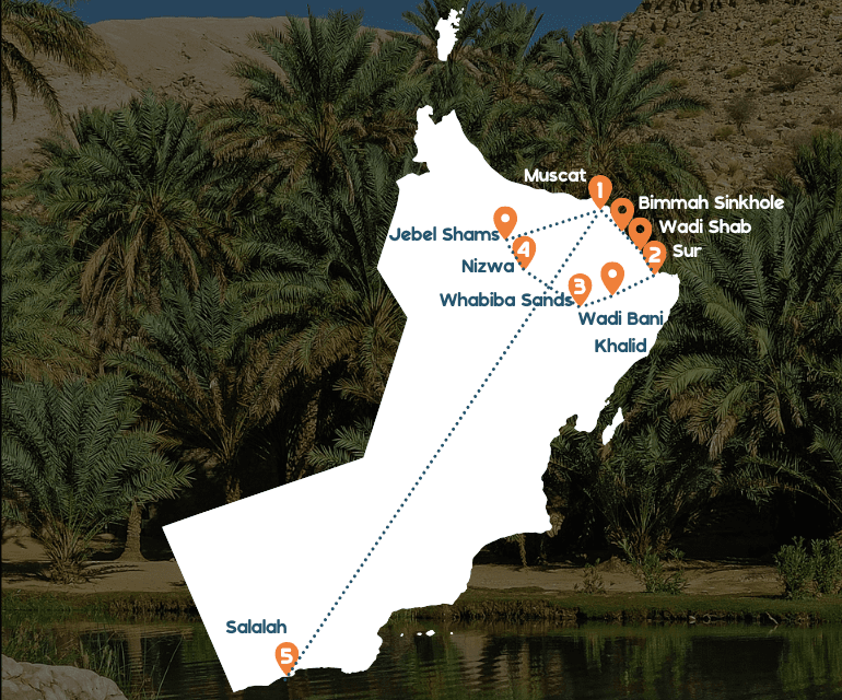 Rondreis route door Oman