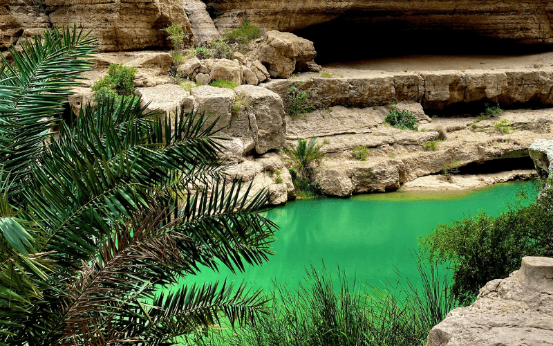 Het prachtige water bij Wadi Bani Khalid