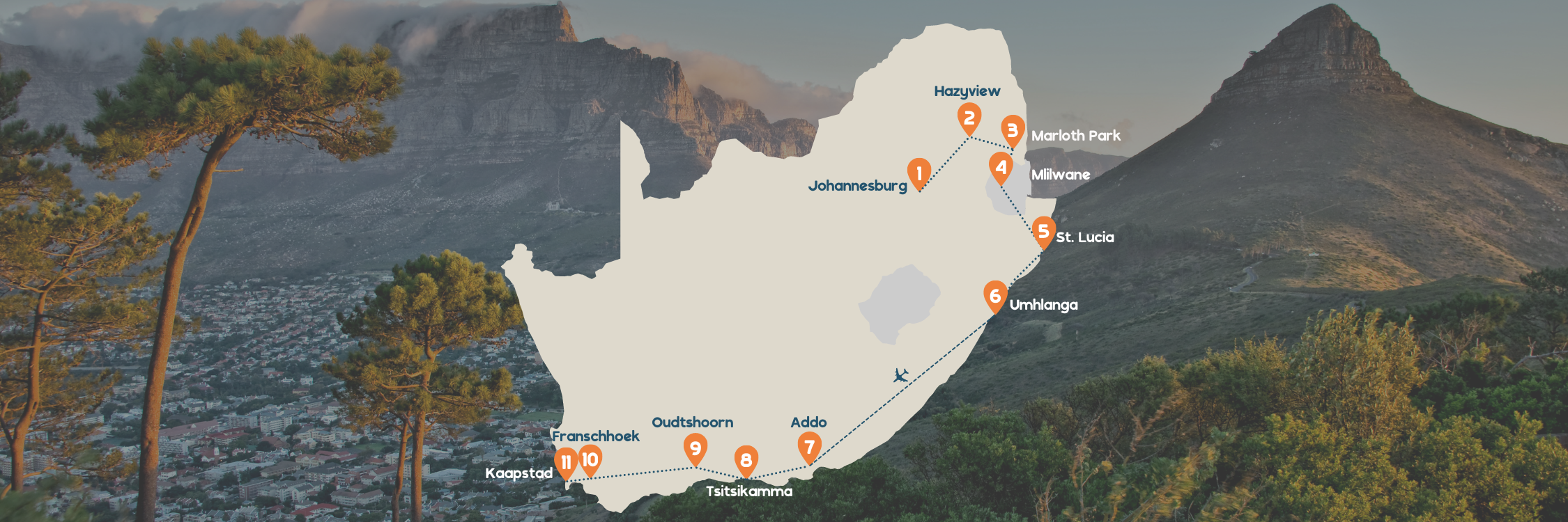Reisroute kaart rondreis Zuid-Afrika