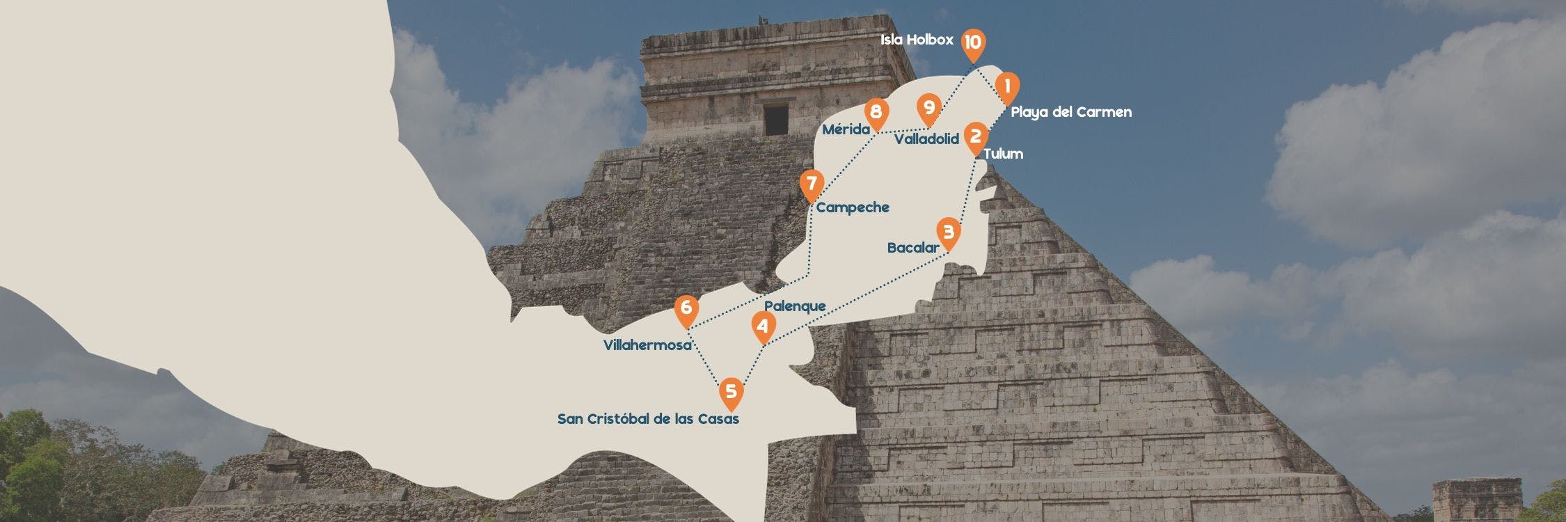 Routekaartje desktop Mexico met chichen itza achtergrond
