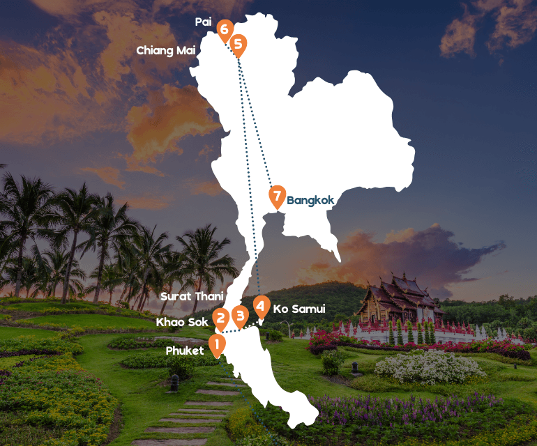 Routekaart mobiel RR2 Drie weken Thailand