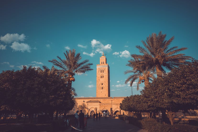 Zonsondergang in Marokkaanse stad Marrakech